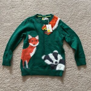 Mini Boden NWT Green Sweater with Fox Design 6-7